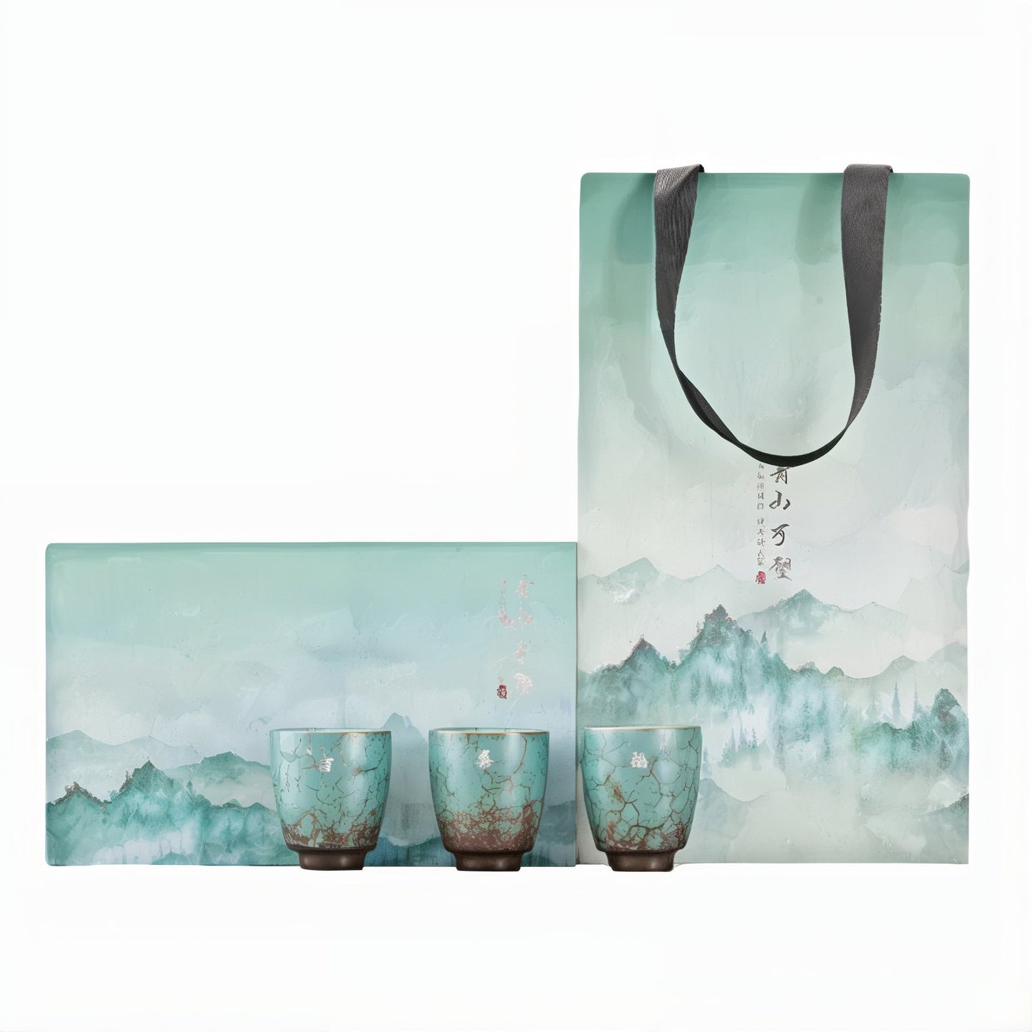 3 Piece Ceramic Espresso Cup Gift Set Rustic Blue Coffee Cups with Gift Box & Bag for Espresso Cortado Coffee Bar 85ml