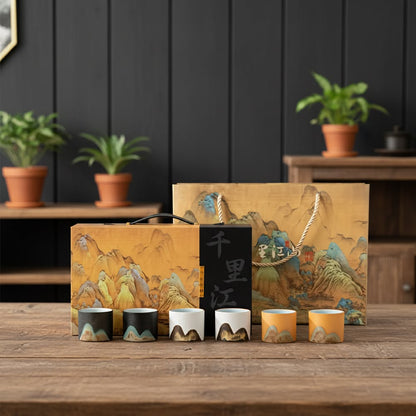 6 Piece Ceramic Espresso Cup Gift Set with Travel Storage Box 60ml Coffee Cups for Espresso Cortado Tea & Coffee Lovers