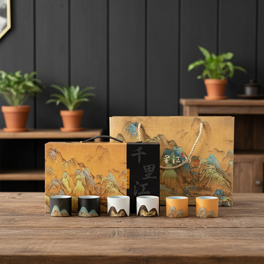 6 Piece Ceramic Espresso Cup Gift Set with Travel Storage Box 60ml Coffee Cups for Espresso Cortado Tea & Coffee Lovers
