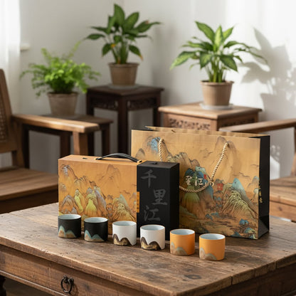 6 Piece Ceramic Espresso Cup Gift Set with Travel Storage Box 60ml Coffee Cups for Espresso Cortado Tea & Coffee Lovers