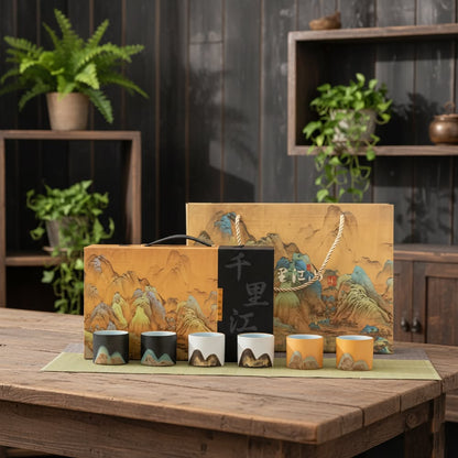 6 Piece Ceramic Espresso Cup Gift Set with Travel Storage Box 60ml Coffee Cups for Espresso Cortado Tea & Coffee Lovers