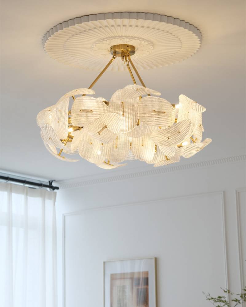 Modern Glass Leaf Chandelier – Luxury Gold Ceiling Light