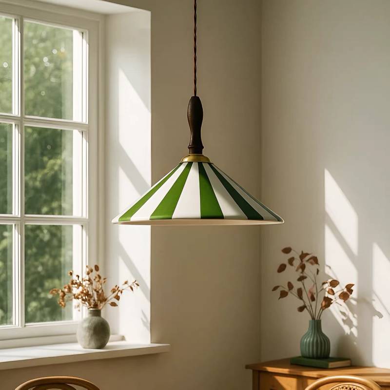 Striped Pendant Light – Retro Cone Ceiling Lamp for Dining & Living Spaces