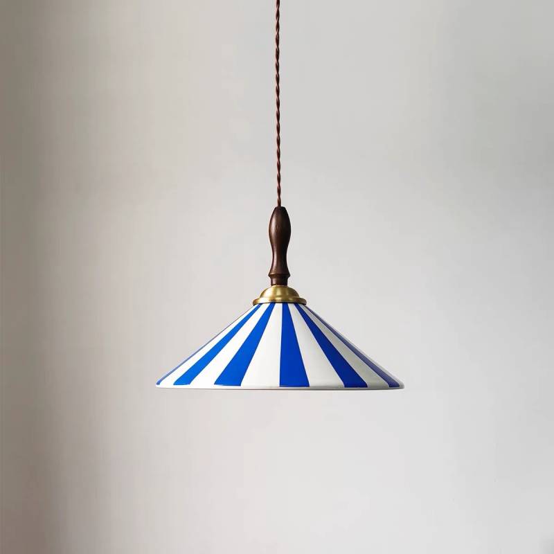 Striped Pendant Light – Retro Cone Ceiling Lamp for Dining & Living Spaces