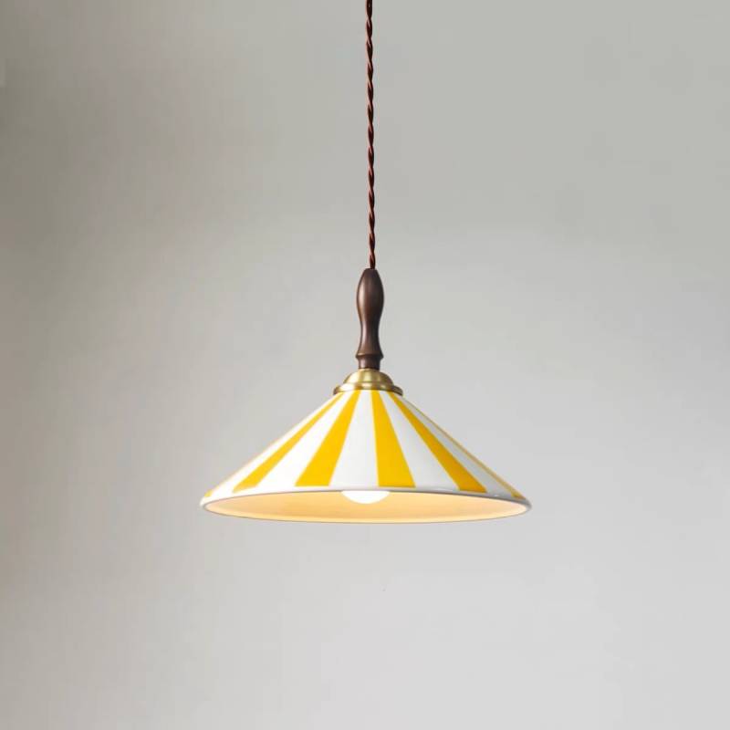 Striped Pendant Light – Retro Cone Ceiling Lamp for Dining & Living Spaces
