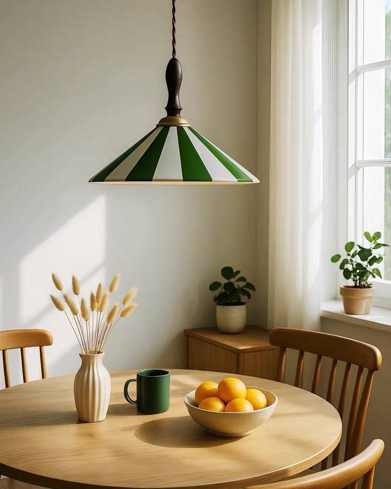 Striped Pendant Light – Retro Cone Ceiling Lamp for Dining & Living Spaces