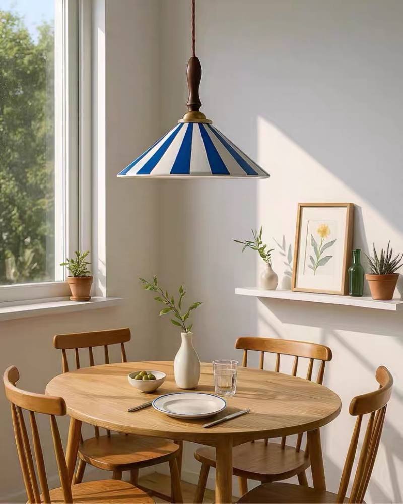Striped Pendant Light – Retro Cone Ceiling Lamp for Dining & Living Spaces