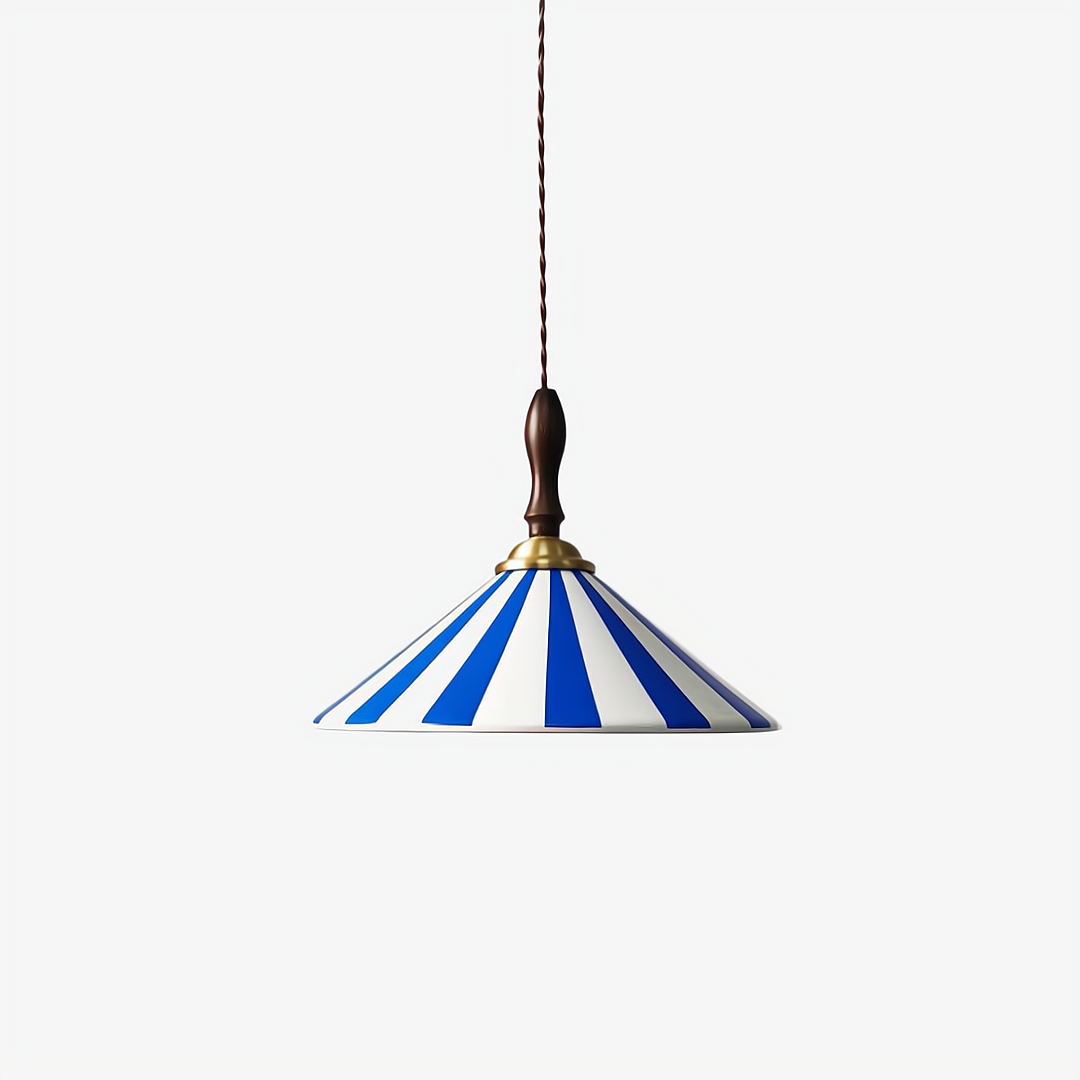 Striped Pendant Light – Retro Cone Ceiling Lamp for Dining & Living Spaces
