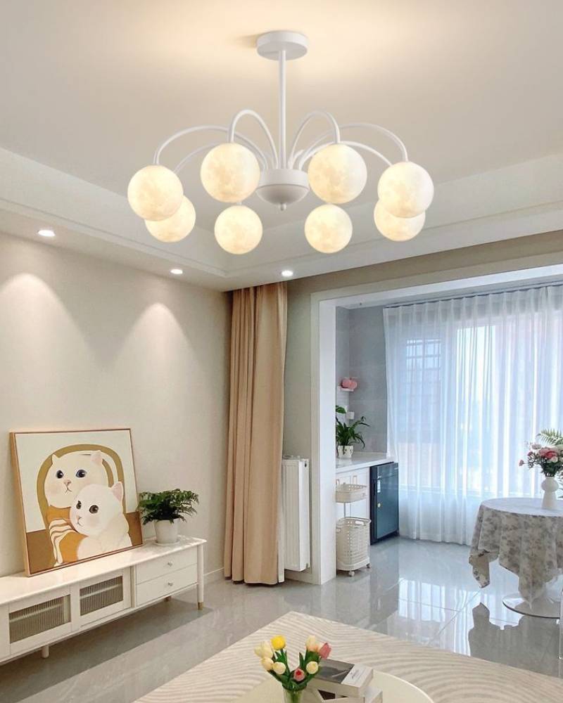 Modern Moon Globe Chandelier – Kids Bedroom Ceiling Light | 6/8 Head Nursery Lighting Fixture