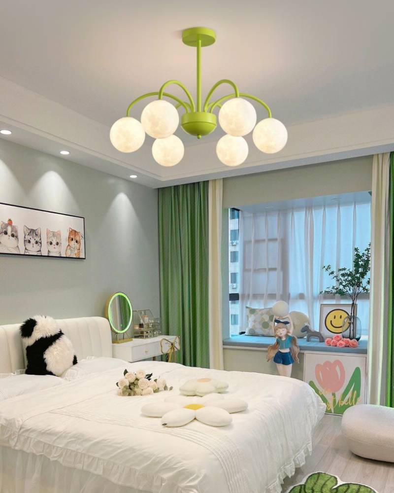Modern Moon Globe Chandelier – Kids Bedroom Ceiling Light | 6/8 Head Nursery Lighting Fixture