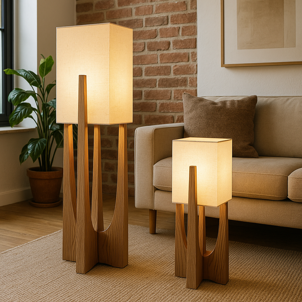 Japanese Walnut Floor Lamp – Minimalist Solid Wood Standing Light