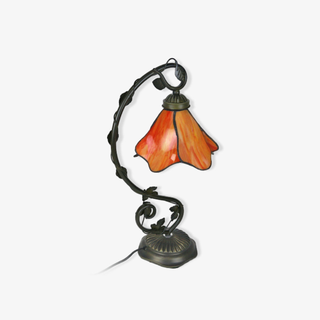 Floral Glass Shade Table Lamp – Retro Decorative Light for Living Rooms