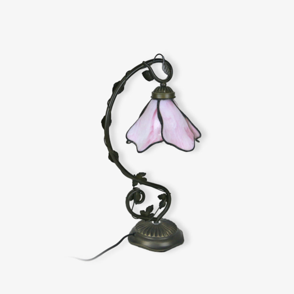 Floral Glass Shade Table Lamp – Retro Decorative Light for Living Rooms