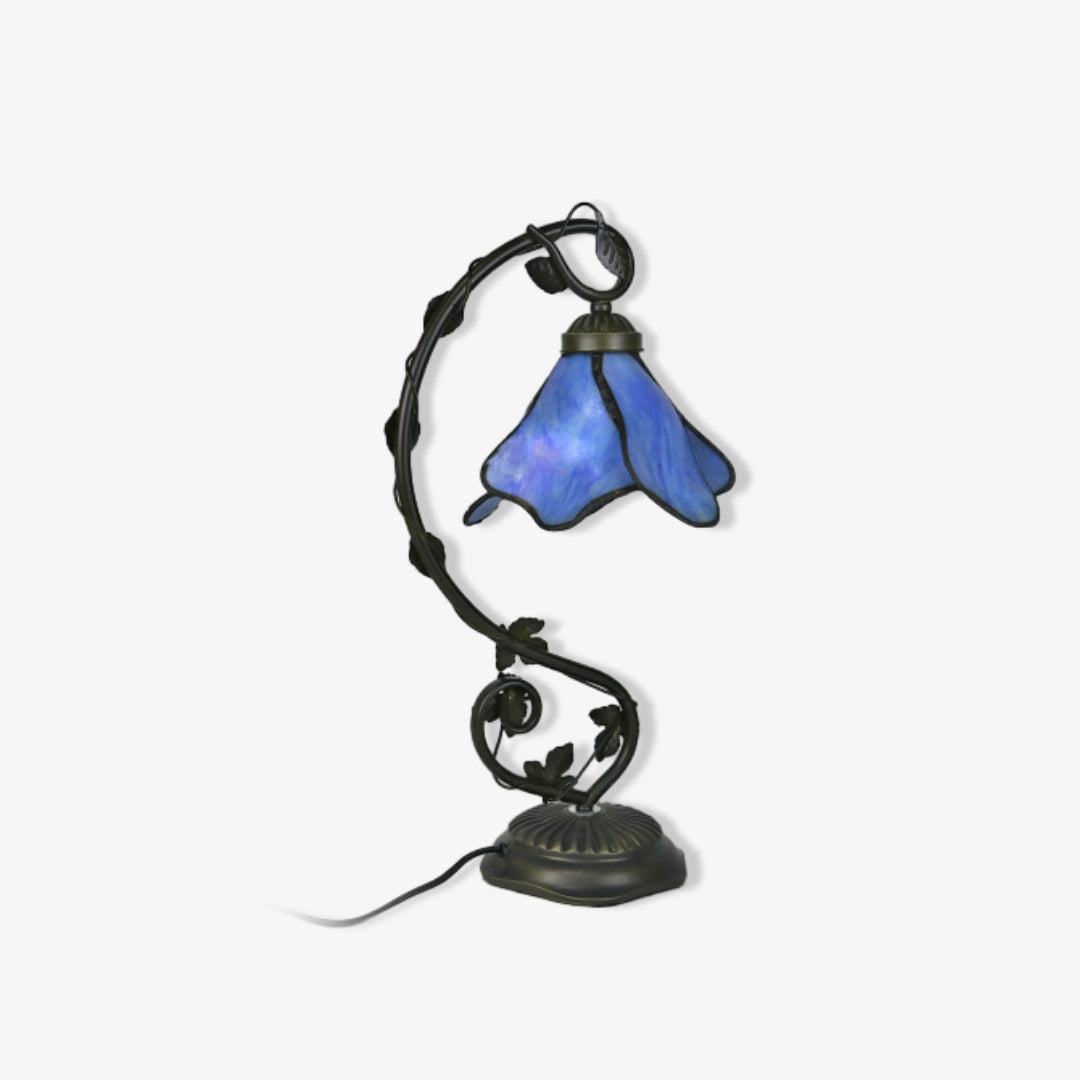 Floral Glass Shade Table Lamp – Retro Decorative Light for Living Rooms