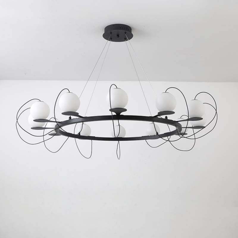 Modern Ring Chandelier – LED Ceiling Light with Globe Shades