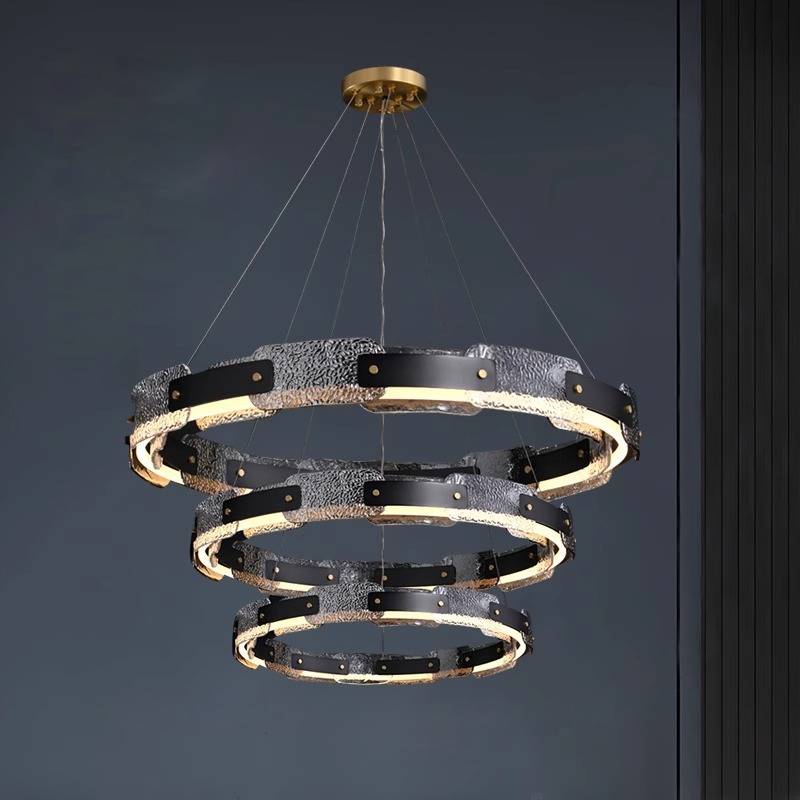 Modern Smoked Glass Ring Chandelier – Luxury LED Ceiling Light
