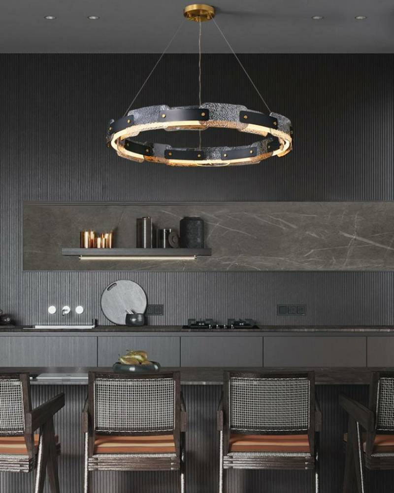 Modern Smoked Glass Ring Chandelier – Luxury LED Ceiling Light