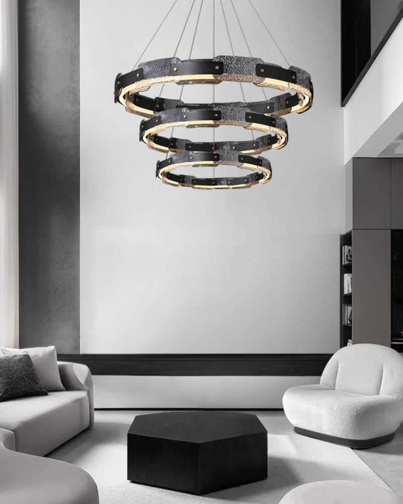 Modern Smoked Glass Ring Chandelier – Luxury LED Ceiling Light