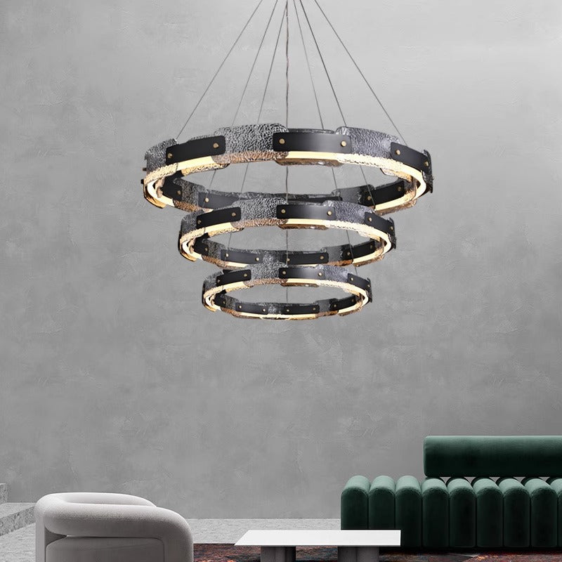 Modern Smoked Glass Ring Chandelier – Luxury LED Ceiling Light
