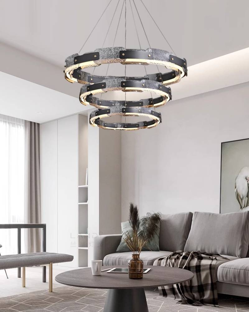 Modern Smoked Glass Ring Chandelier – Luxury LED Ceiling Light