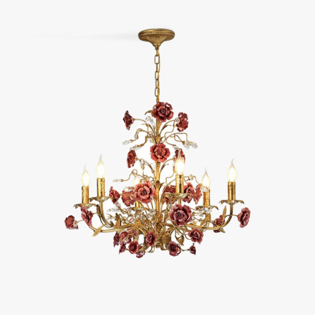 French Country Rose Chandelier – Vintage Floral Ceiling Light