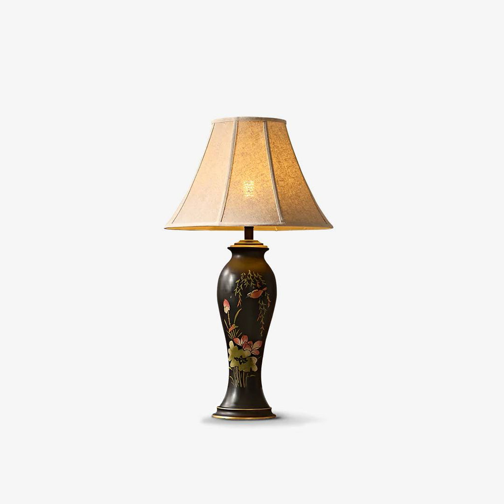 Decorative Tall Table Lamp – Ceramic Body with Floral Artwork