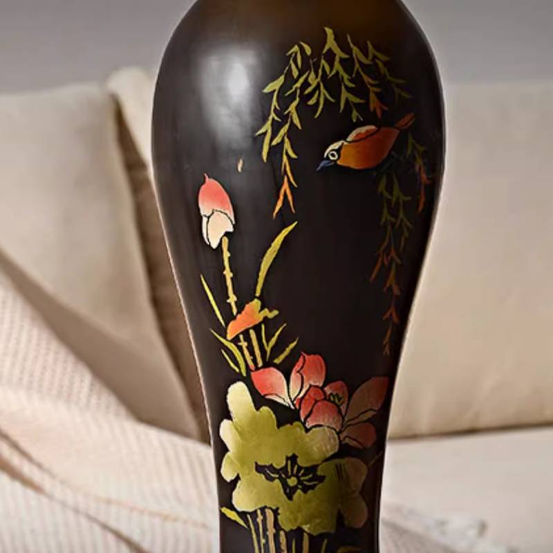 Decorative Tall Table Lamp – Ceramic Body with Floral Artwork