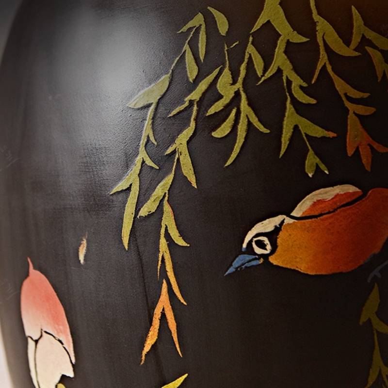 Decorative Tall Table Lamp – Ceramic Body with Floral Artwork