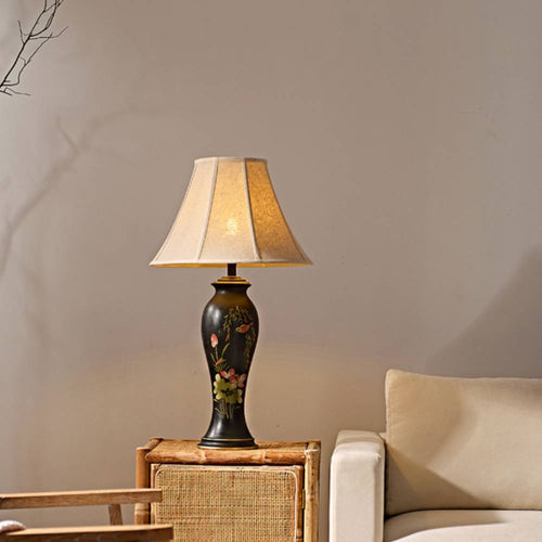 Decorative Tall Table Lamp – Ceramic Body with Floral Artwork