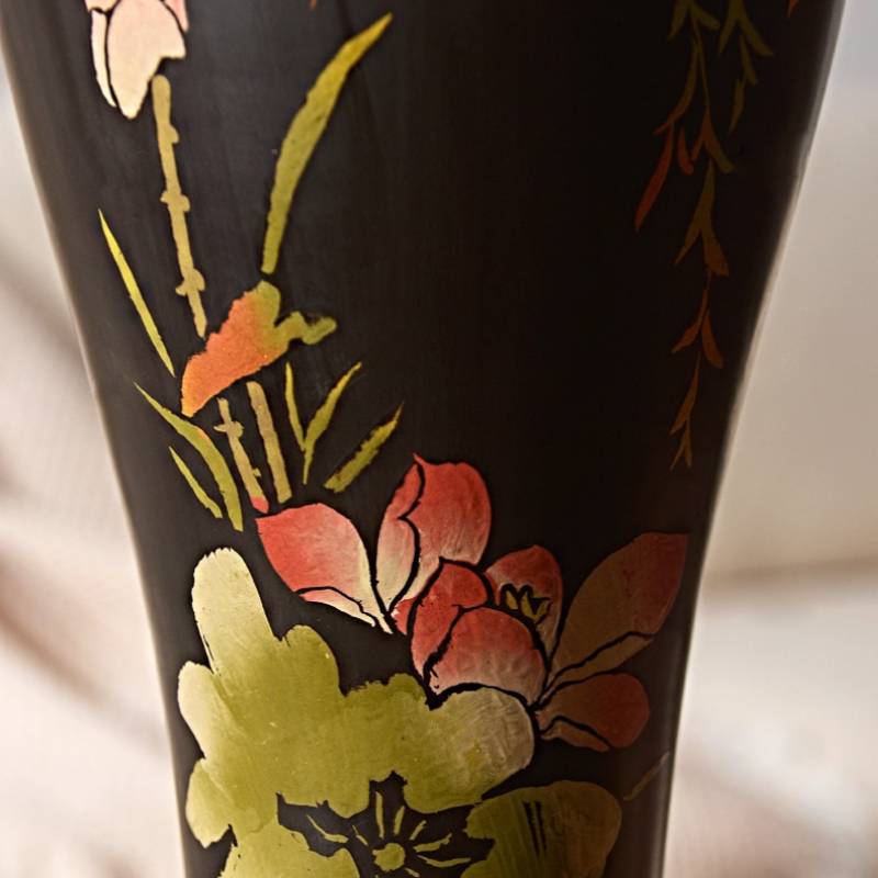 Decorative Tall Table Lamp – Ceramic Body with Floral Artwork
