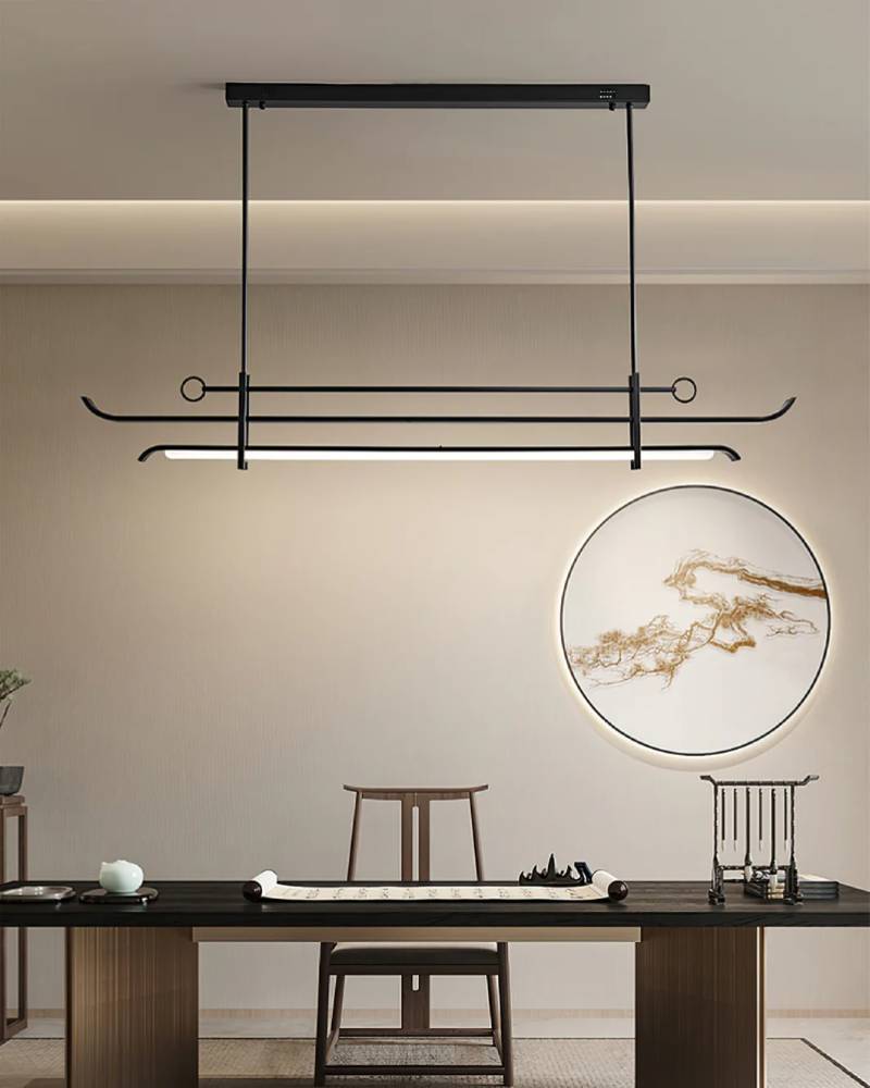 Modern Linear LED Chandelier – Minimalist Pendant Light for Dining Room
