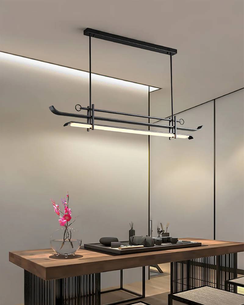 Modern Linear LED Chandelier – Minimalist Pendant Light for Dining Room
