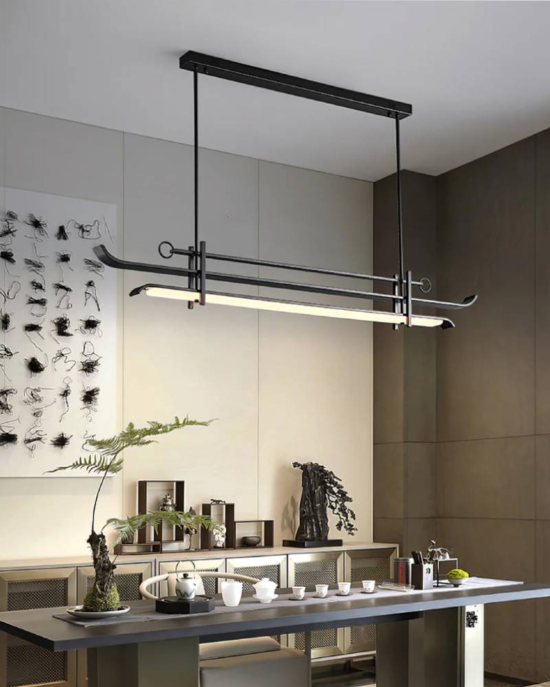Modern Linear LED Chandelier – Minimalist Pendant Light for Dining Room