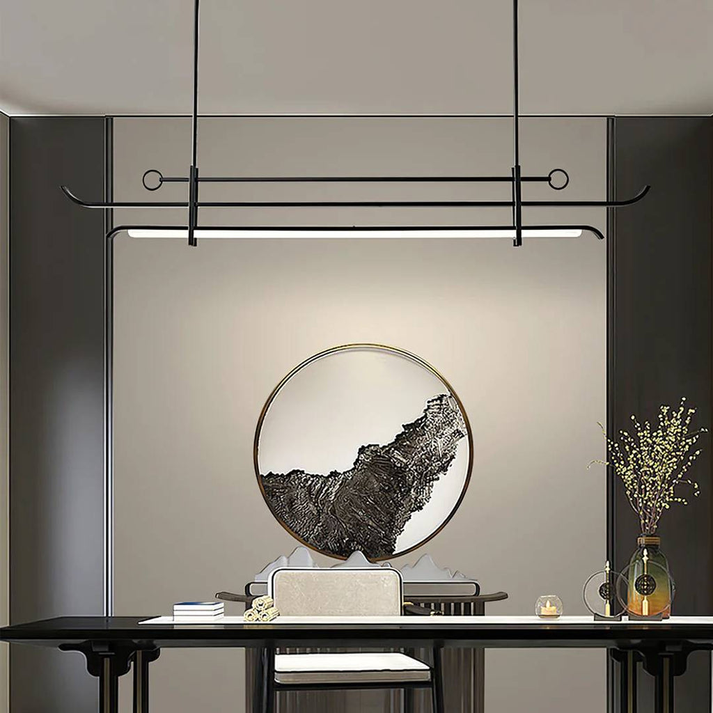Modern Linear LED Chandelier – Minimalist Pendant Light for Dining Room
