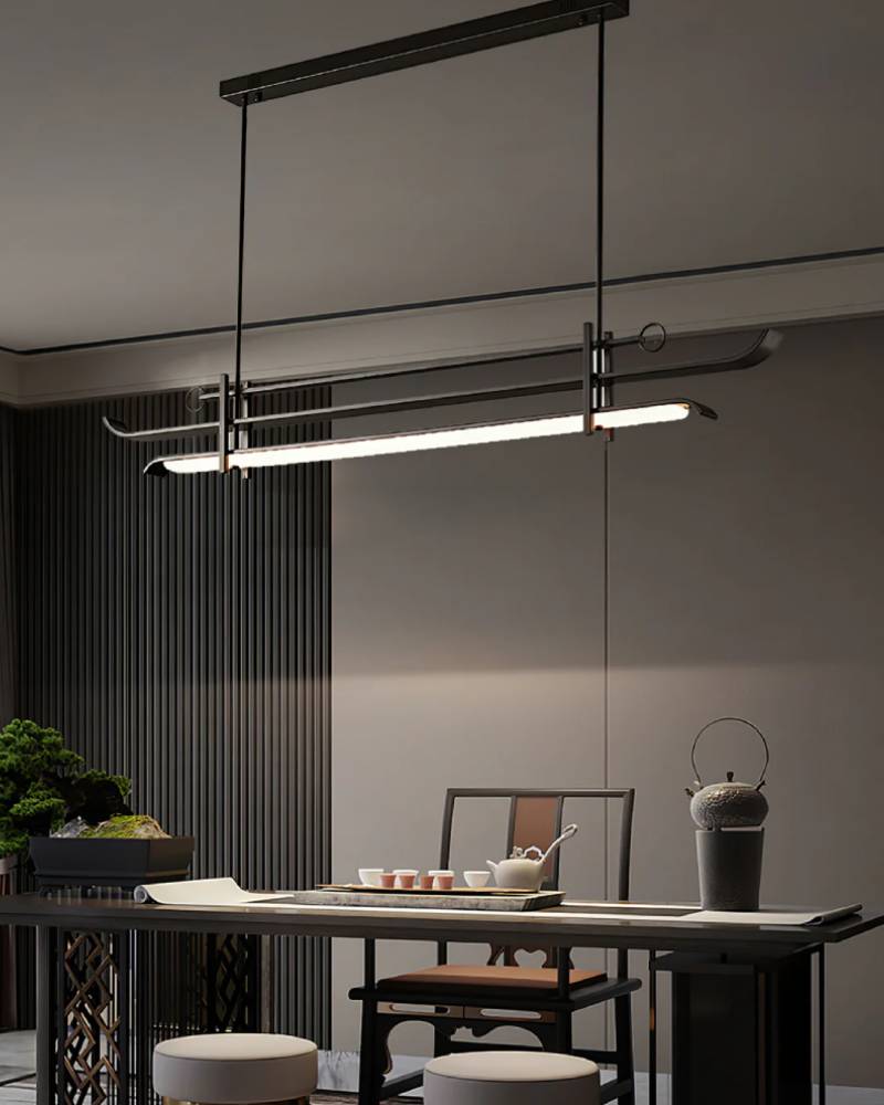 Modern Linear LED Chandelier – Minimalist Pendant Light for Dining Room