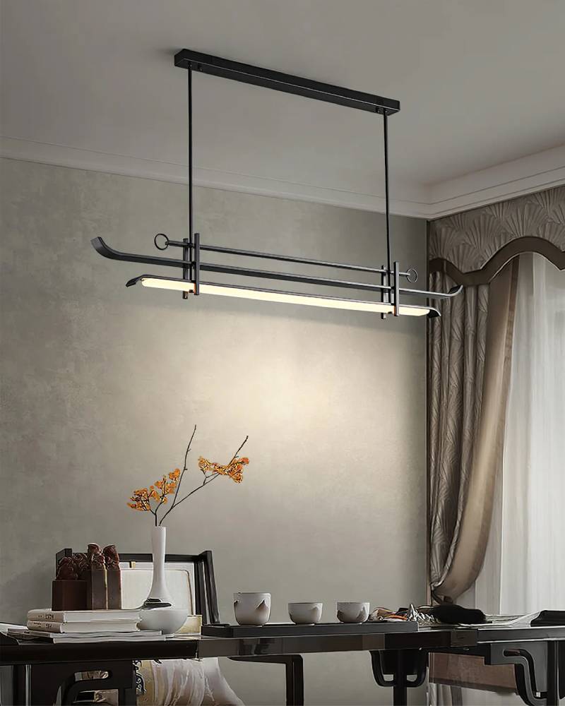 Modern Linear LED Chandelier – Minimalist Pendant Light for Dining Room