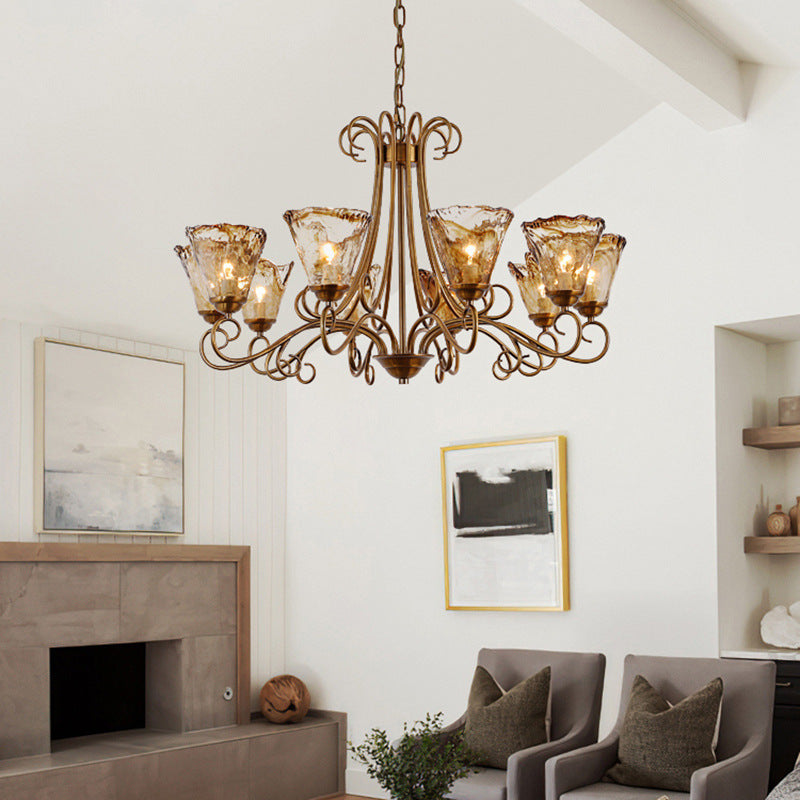 Vintage Brass Glass Chandelier – Classic Ceiling Light for Living & Dining Rooms