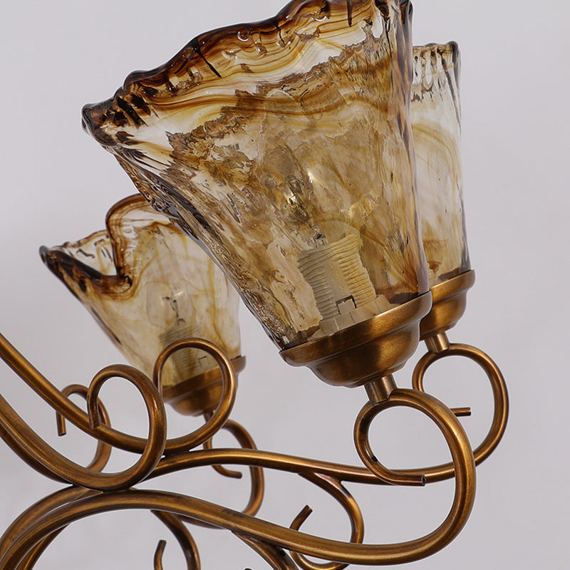 Vintage Brass Glass Chandelier – Classic Ceiling Light for Living & Dining Rooms