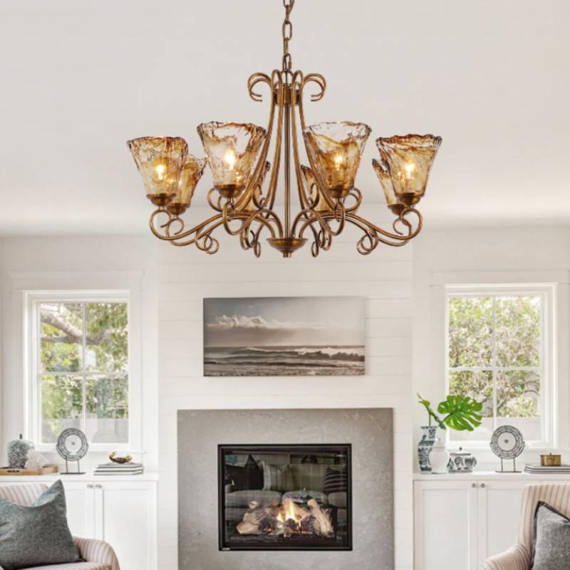 Vintage Brass Glass Chandelier – Classic Ceiling Light for Living & Dining Rooms
