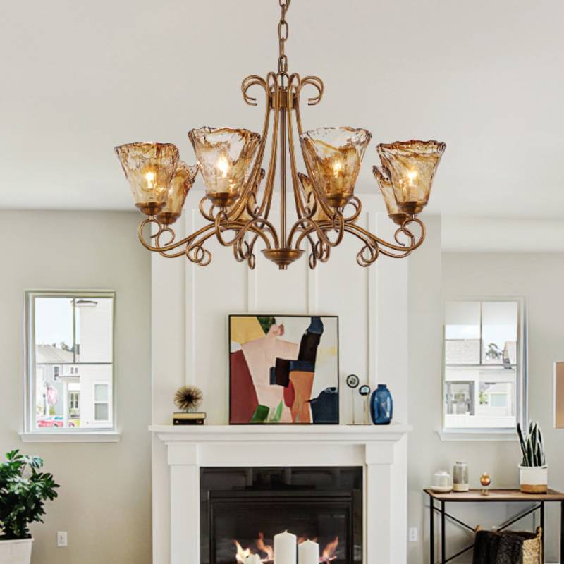 Vintage Brass Glass Chandelier – Classic Ceiling Light for Living & Dining Rooms