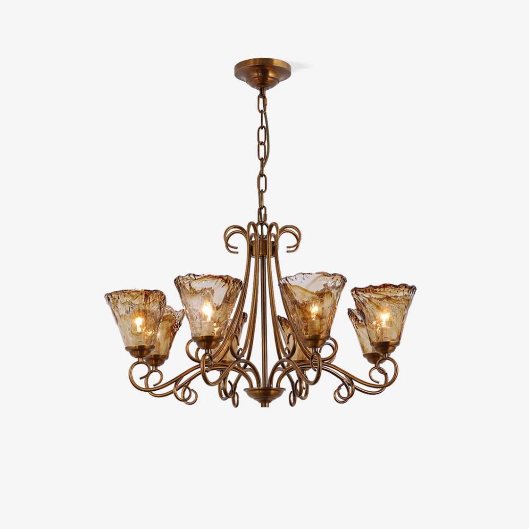 Vintage Brass Glass Chandelier – Classic Ceiling Light for Living & Dining Rooms
