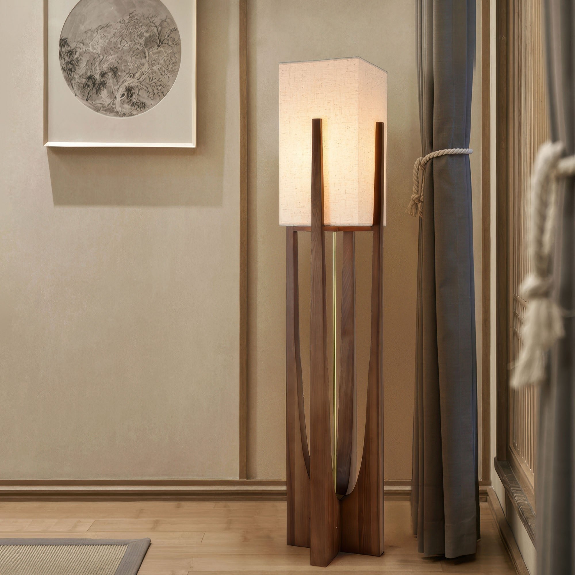 Japanese Walnut Floor Lamp – Minimalist Solid Wood Standing Light