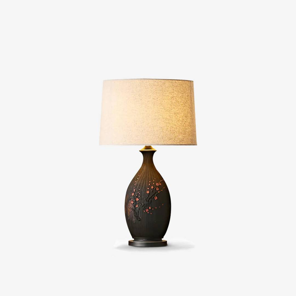 Ceramic Table Lamp with Linen Shade – Warm Ambient Lighting for Living Rooms