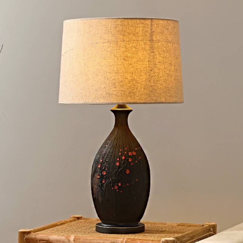 Ceramic Table Lamp with Linen Shade – Warm Ambient Lighting for Living Rooms