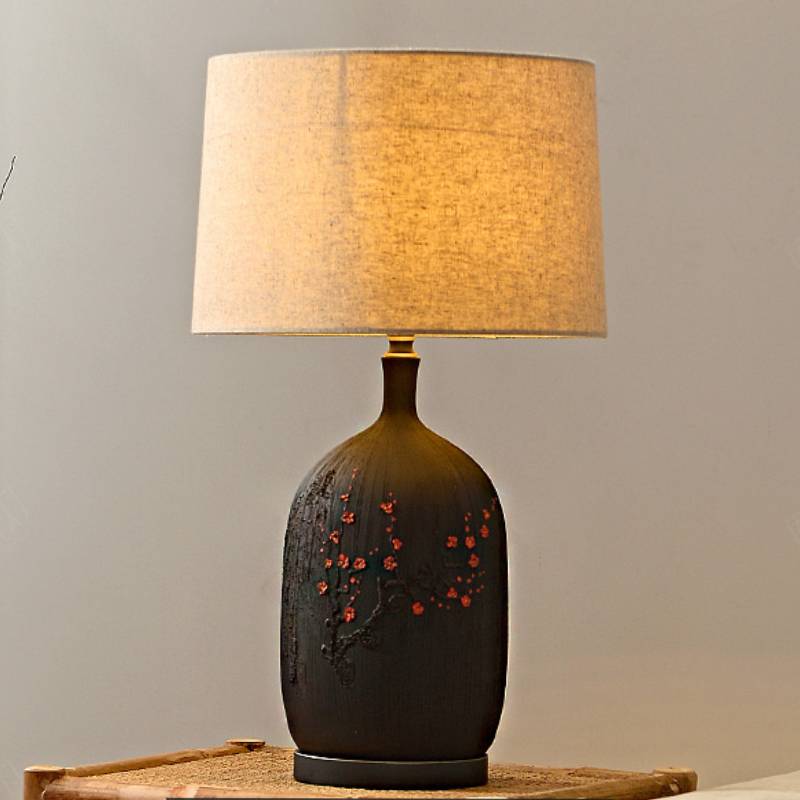Ceramic Table Lamp with Linen Shade – Warm Ambient Lighting for Living Rooms