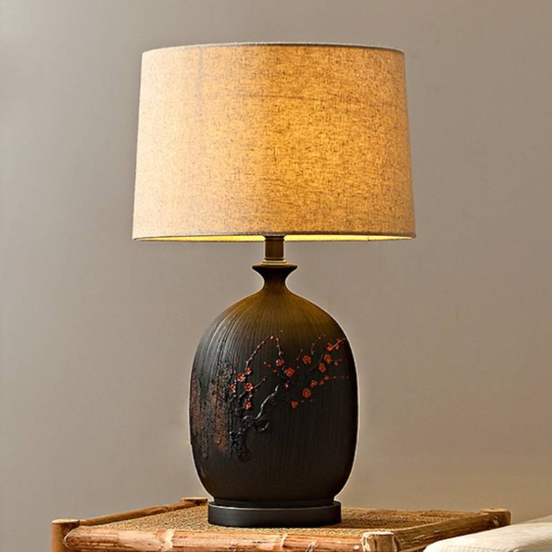 Ceramic Table Lamp with Linen Shade – Warm Ambient Lighting for Living Rooms
