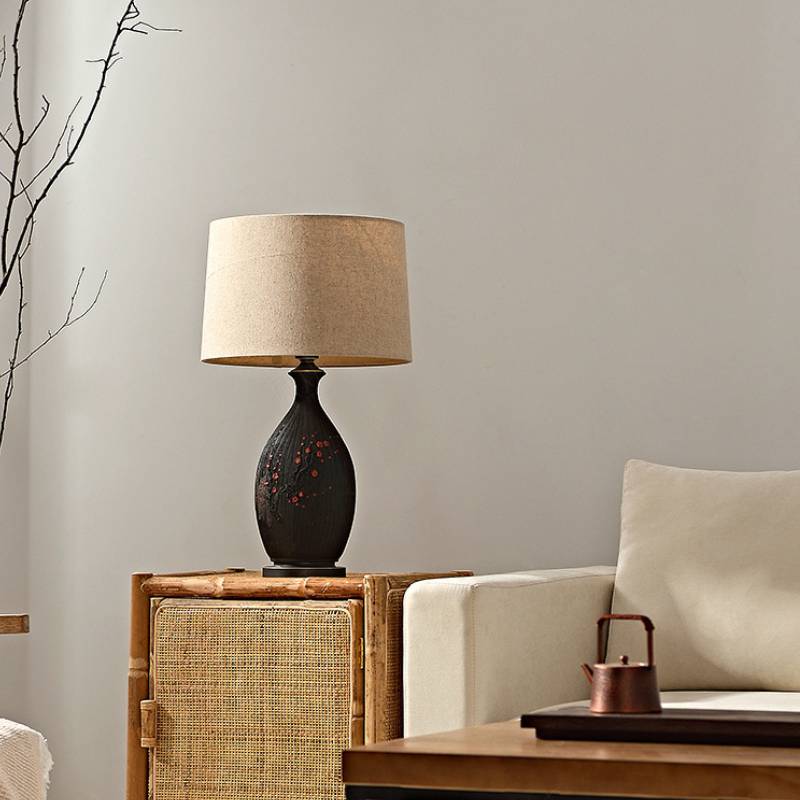 Ceramic Table Lamp with Linen Shade – Warm Ambient Lighting for Living Rooms