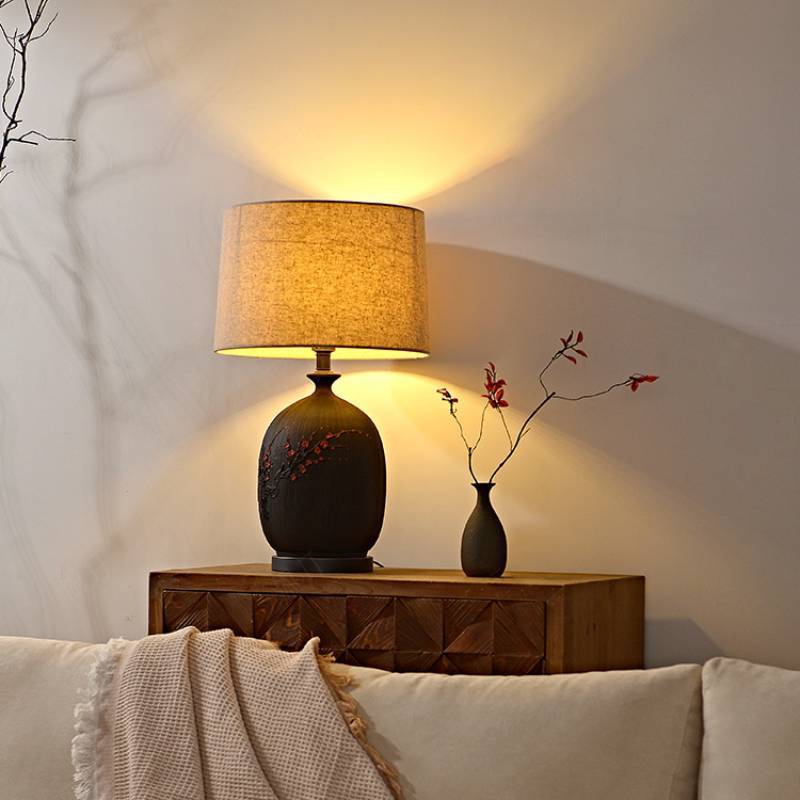 Ceramic Table Lamp with Linen Shade – Warm Ambient Lighting for Living Rooms