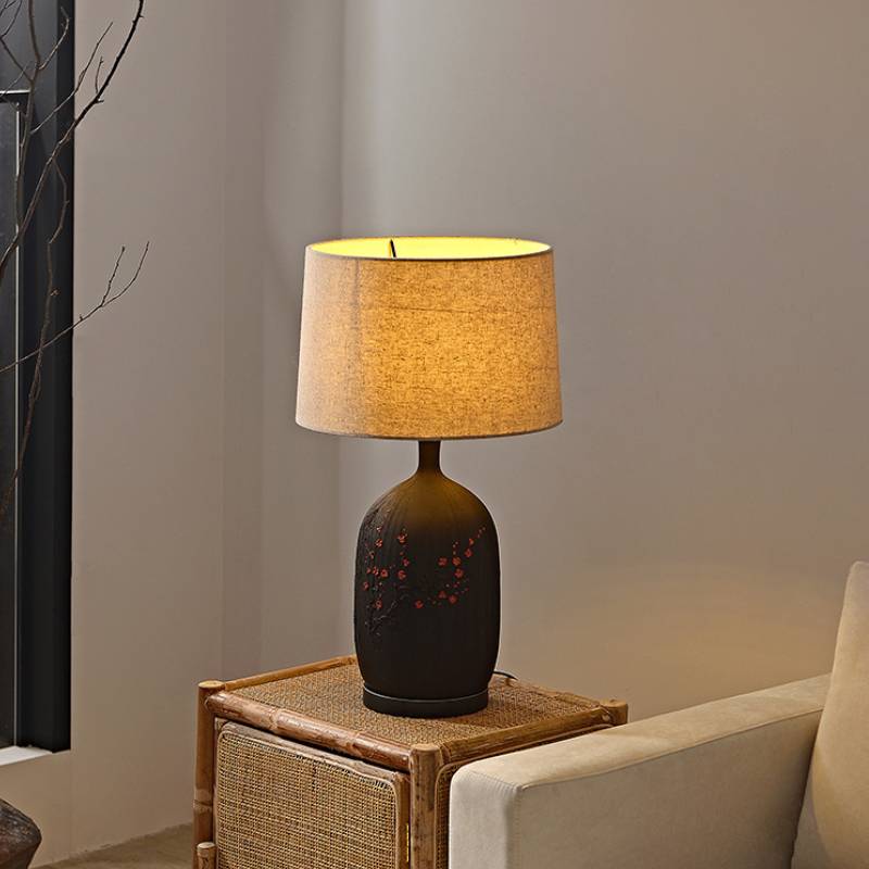 Ceramic Table Lamp with Linen Shade – Warm Ambient Lighting for Living Rooms