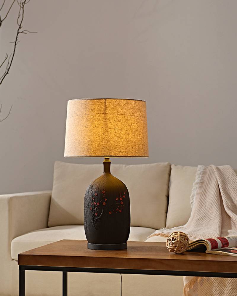 Ceramic Table Lamp with Linen Shade – Warm Ambient Lighting for Living Rooms
